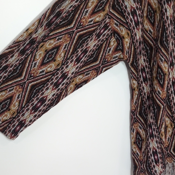 NWT Absolutely Famous | Boho Geometric Brown Grey Black 3/4 Sleeve Top Size 3X - Picture 3 of 11